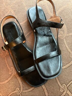 Madewell Black Leather Slingback Sandals